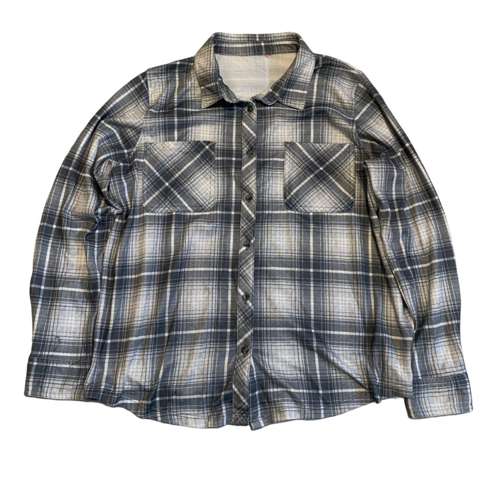 Gray Plaid Flannel Button-Down Shirt - Size XL